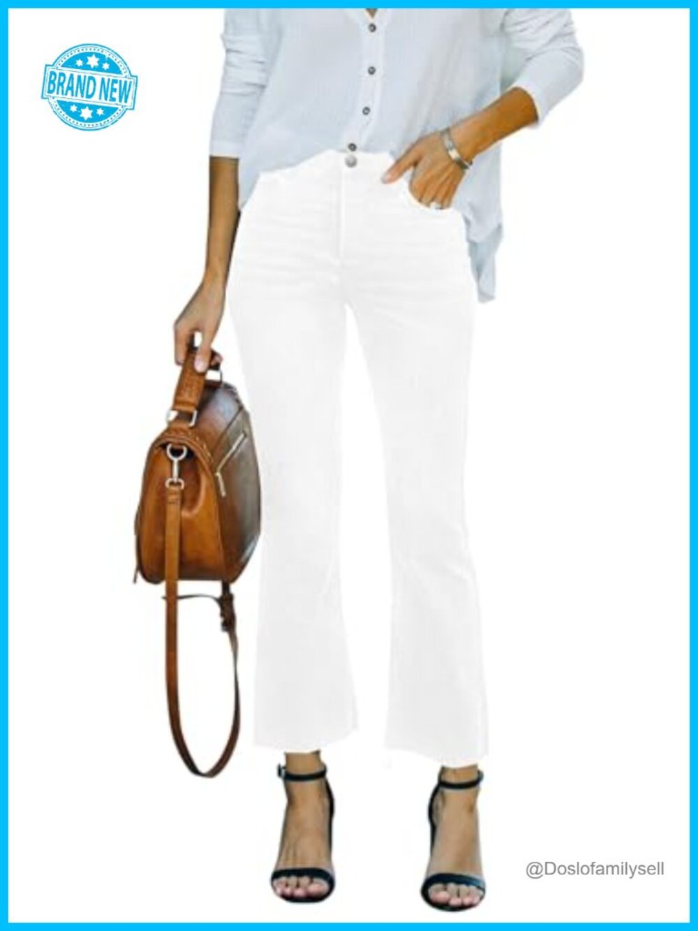 Women's Cropped High Rise Flare Jeans Raw Hem Stretch Denim